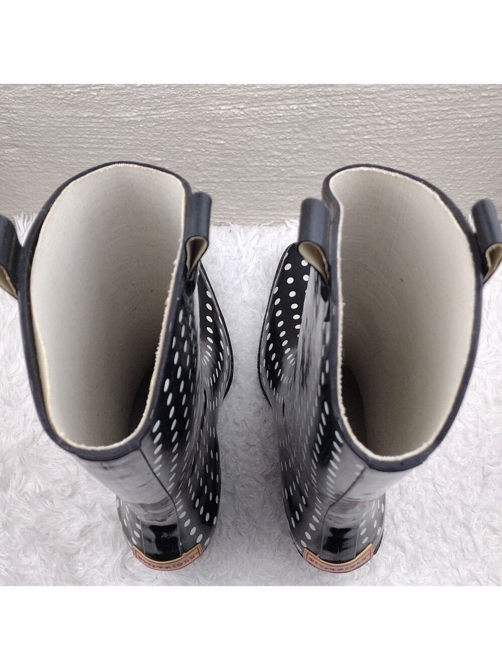 Bit & Bridle Black White Polka Dot Pointed Toe Heeled Western Style Rain Boot - Picture 7 of 16